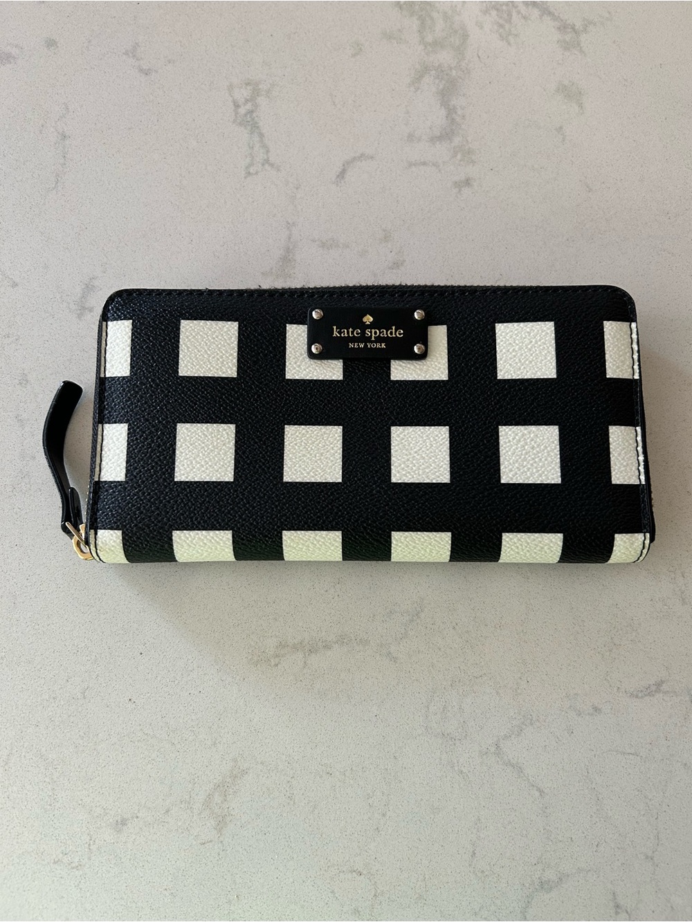 kate spade Black and White Checkered Zip Wallet